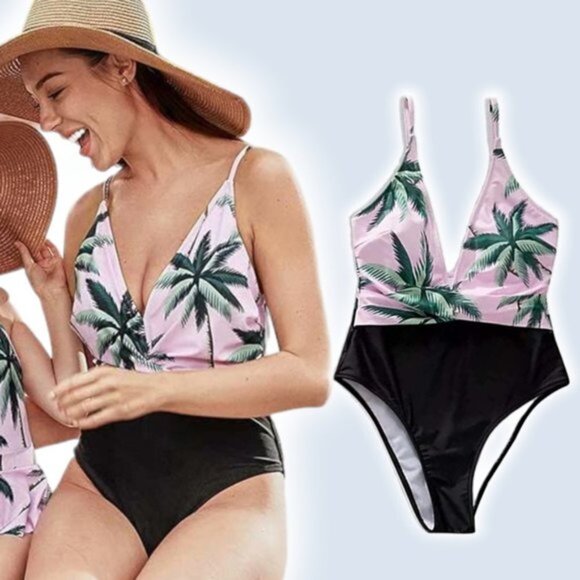 NWT IFFEI One Piece Swimsuit Palm Print Sz XL - Picture 1 of 7